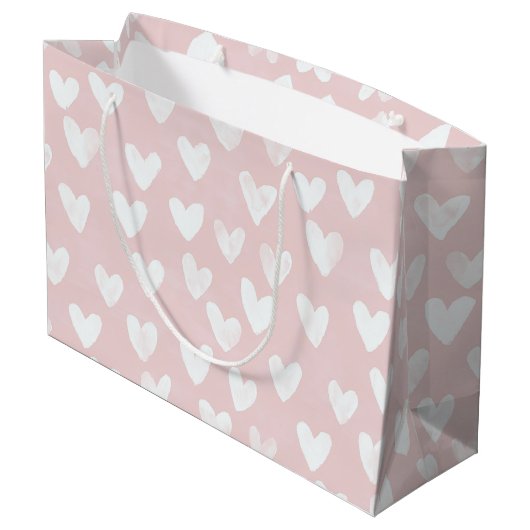 Girly Pink White Hearts Verjaardag Groot Cadeauzakje (Achterkant Gekanteld)