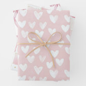 Girly Pink White Hearts Verjaardag Inpakpapier Vel (In situ)