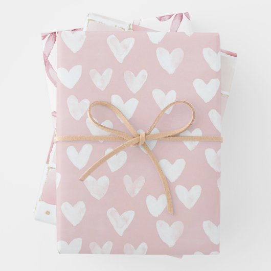 Girly Pink White Hearts Verjaardag Inpakpapier Vel (In situ)