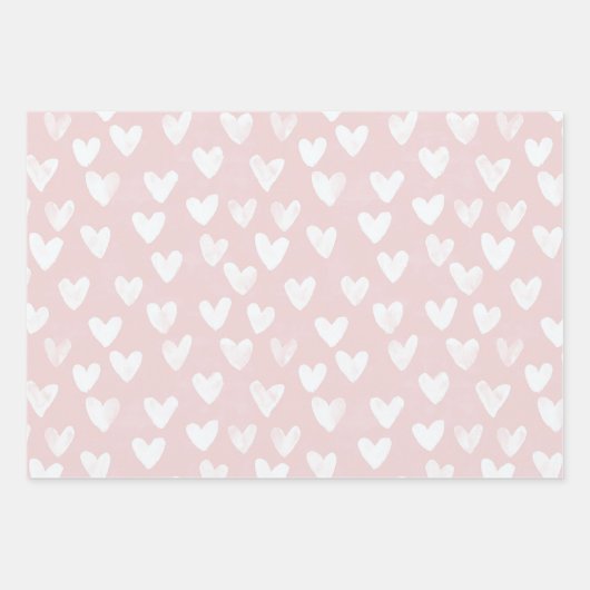 Girly Pink White Hearts Verjaardag Inpakpapier Vel (Voorkant)