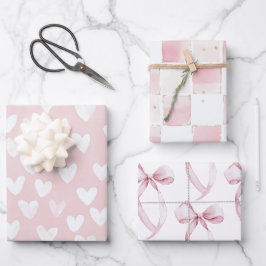 Girly Pink White Hearts Verjaardag Inpakpapier Vel
