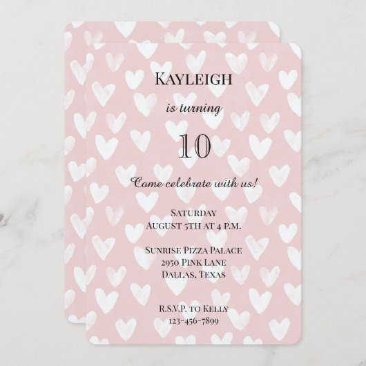 Girly Pink White Hearts Verjaardag Kaart (Voorkant / Achterkant)