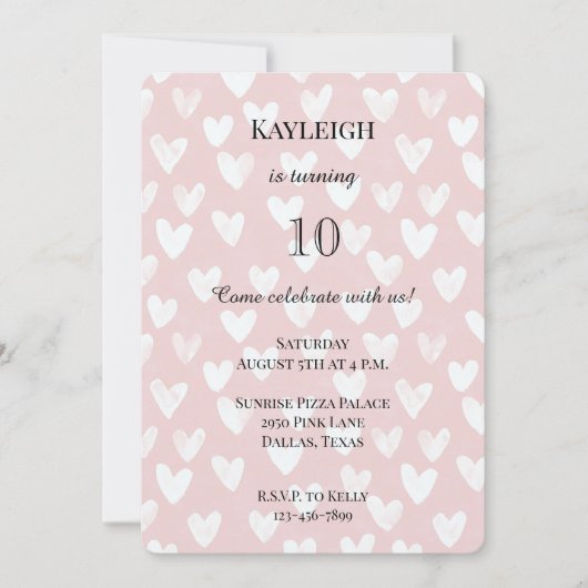 Girly Pink White Hearts Verjaardag Kaart (Voorkant)