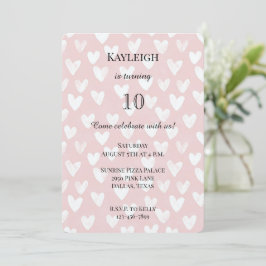 Girly Pink White Hearts Verjaardag Kaart