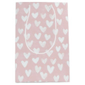 Girly Pink White Hearts Verjaardag Medium Cadeauzakje (Voorkant)