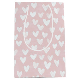 Girly Pink White Hearts Verjaardag Medium Cadeauzakje