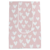 Girly Pink White Hearts Verjaardag Medium Cadeauzakje (Achterkant)
