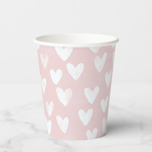 Girly Pink White Hearts Verjaardag Papieren Bekers (Achterkant)