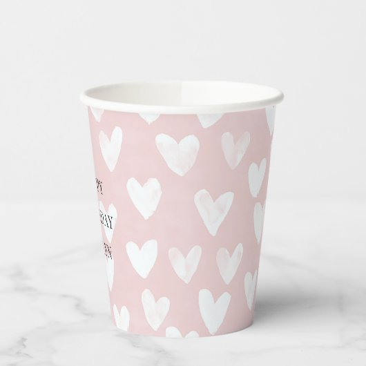Girly Pink White Hearts Verjaardag Papieren Bekers (Links)
