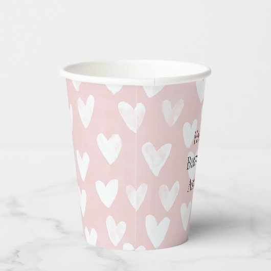 Girly Pink White Hearts Verjaardag Papieren Bekers (Rechts)