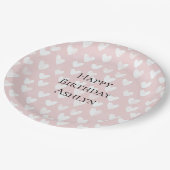 Girly Pink White Hearts Verjaardag Papieren Bordje (Gekanteld)