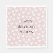 Girly Pink White Hearts Verjaardag Servet (Voorkant)