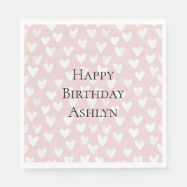 Girly Pink White Hearts Verjaardag Servet