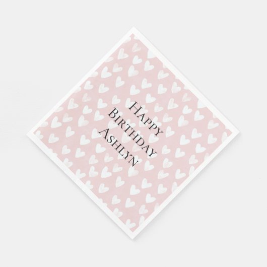 Girly Pink White Hearts Verjaardag Servet (Hoek)