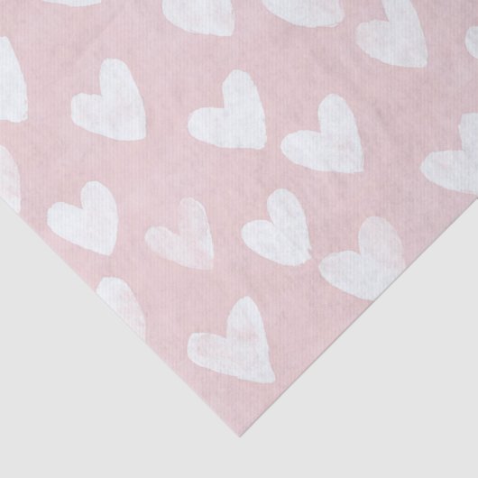 Girly Pink White Hearts Verjaardag Tissuepapier (Detail)