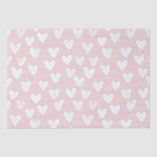 Girly Pink White Hearts Verjaardag Tissuepapier (Voorkant)