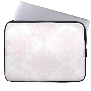 Girly Pink White Lace  Damask Pattern Laptop Sleeve