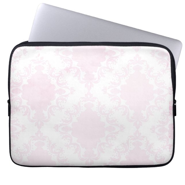 Girly Pink White Lace  Damask Pattern Laptop Sleeve (Voorkant)