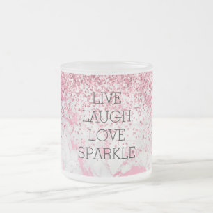 Girly Pink White Marble Glitter Sparkle Matglas Koffiemok