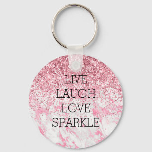 Girly Pink White Marble Glitter Sparkle Sleutelhanger