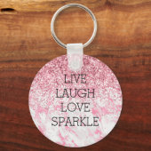 Girly Pink White Marble Glitter Sparkle Sleutelhanger (Voorkant)