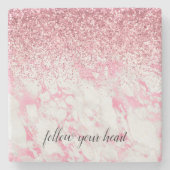 Girly Pink White Marble Glitter Stenen Onderzetter (Voorkant)