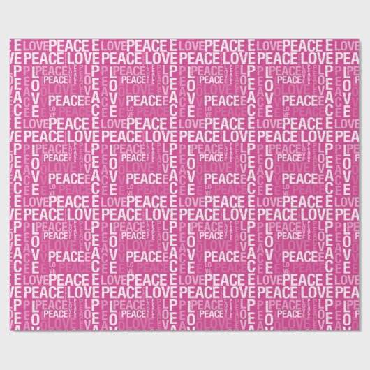 Girly Pink White Peace Love Cadeaupapier (Vlak)