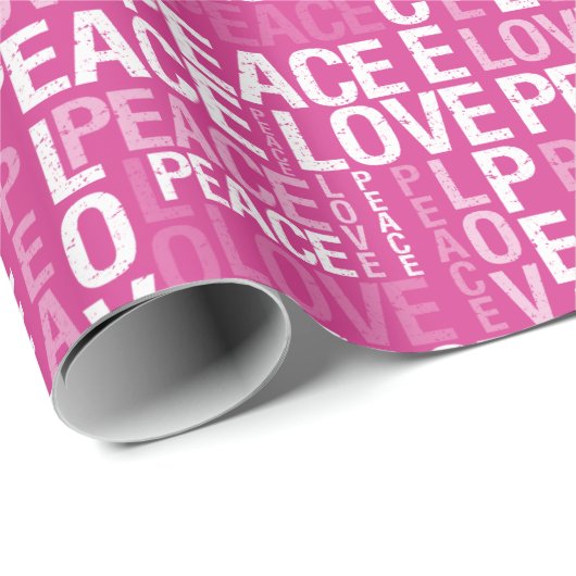 Girly Pink White Peace Love Cadeaupapier (Rol Hoek)