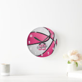 girly pink white personalized basketball ronde klok (Huis)