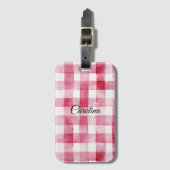 Girly Pink White Plaid Stripes Bagagelabel (Voorkant (verticaal))