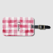 Girly Pink White Plaid Stripes Bagagelabel (Voorkant (horizontaal))