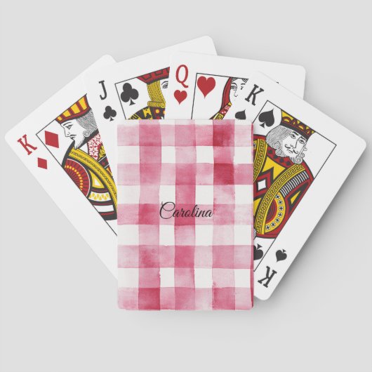 Girly Pink White Plaid Stripes Pokerkaarten (Achterkant)