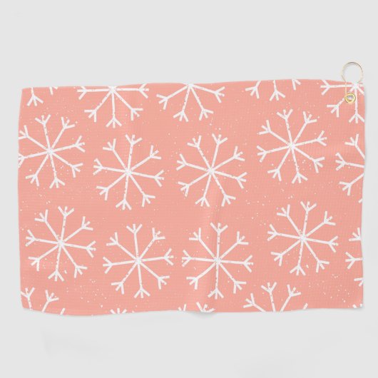 Girly Pink White Snowflake Pattern Golfhanddoek (Horizontaal)