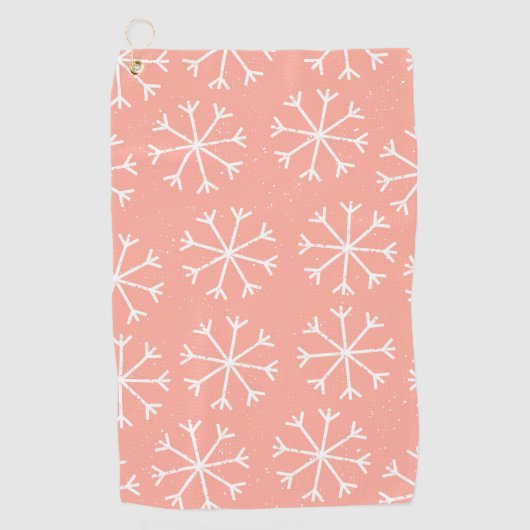 Girly Pink White Snowflake Pattern Golfhanddoek (Voorkant)