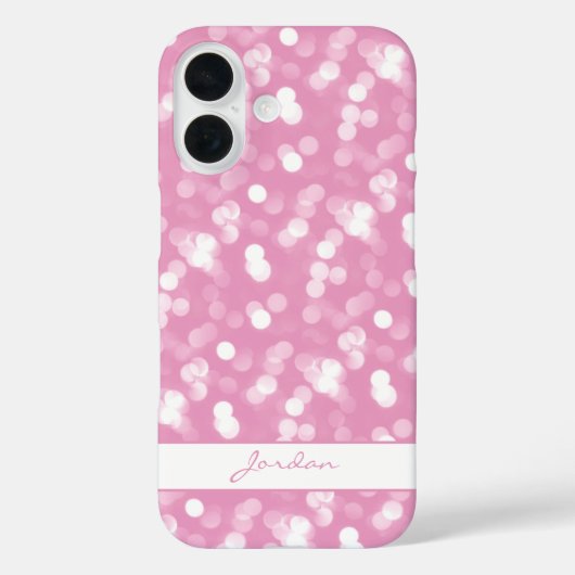 Girly Pink & White Sparkle Glitter met naam Case-Mate iPhone Case (Achterkant)