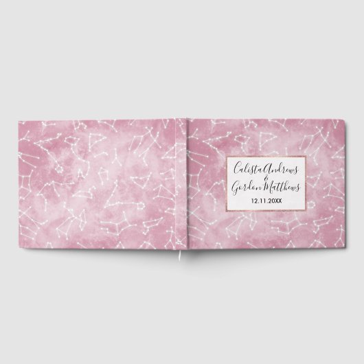 Girly Pink White Star Zodiac Constellations Nebula Gastenboek (Volledig)
