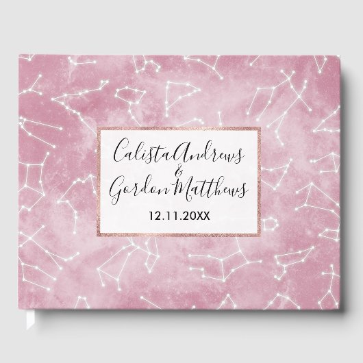 Girly Pink White Star Zodiac Constellations Nebula Gastenboek (Voorkant)