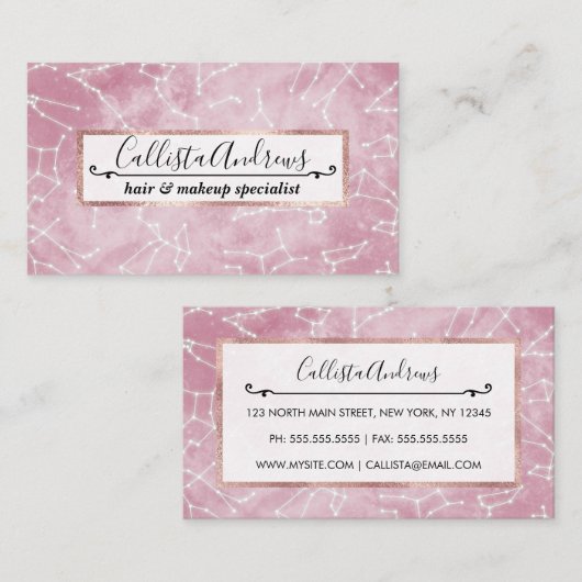 Girly Pink White Star Zodiac Constellations Nebula Visitekaartje (Voorkant / Achterkant)