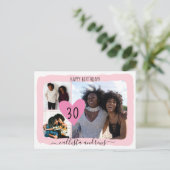 Girly Pink White Vier Focollage Happy Birthday Feestdagenkaart (Staand voorkant)