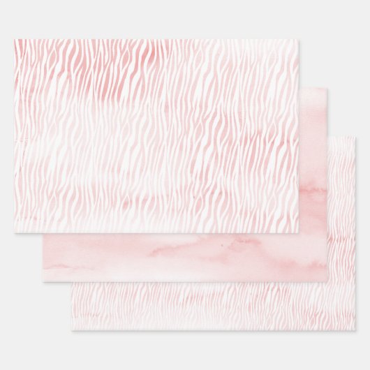 Girly Pink White Waterverf Animal Zebra Print Inpakpapier Vel (Set)