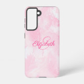 Girly Pink White Waterverf Name Monogram Samsung Galaxy Hoesje (Achterkant)