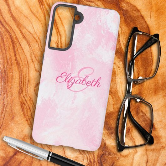 Girly Pink White Waterverf Name Monogram Samsung Galaxy Hoesje