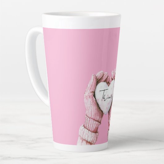 Girly Pink Winter Gloves White Heart Latte Mok (Linkerhoek)
