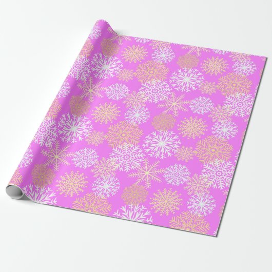 Girly Pink Winter Snowflakes Patroon Kerstmis Cadeaupapier (Uitgerold)