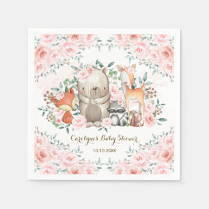 Girly Pink Woodland Baby Dieren Bosbloemen Servet