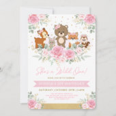 Girly Pink Woodland Floral Wild One Birthday Kaart (Voorkant)
