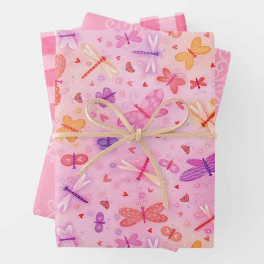 Girly Pink Wrapping Paper Flat Sheet Set 3 (In situ)