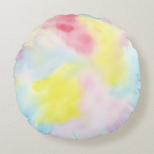 Girly Pink Yellow Blue Tie Dye Rond Kussen