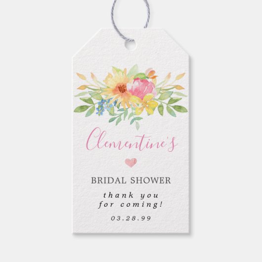 Girly Pink Yellow Floral Vrijgezellenfeest dank u Cadeaulabel (Voorkant)
