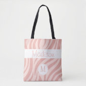 Girly Pink Zebra Animal Print Initiaal Monogram Tote Bag (Voorkant)